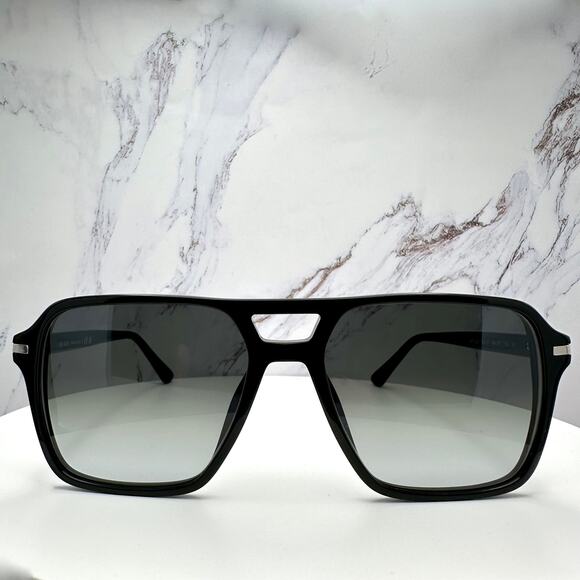 NEW PRADA Sunglasses Black Aviator Pilot 55-17mm Grey Lens Silver Logo - Picture 3 of 16